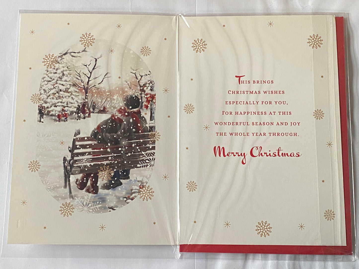 Best Wishes To Both of You Happy Christmas Card Couple Hugging On Bench(PH45210A)