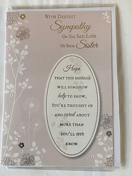 With Deepest Sympathy On The Sad Loss Of Your Sister Sympathy Card Condolence Cream/Silver Words/Oval Foil Detail(PH40008E)