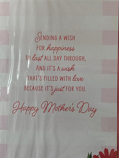 To A Lovely Godmother On Mother's Day Mothers Day Card Teddy Holding Pink Balloon/Flowers/Stripes Ribbon/Foil Detail(PRELUDE49797)