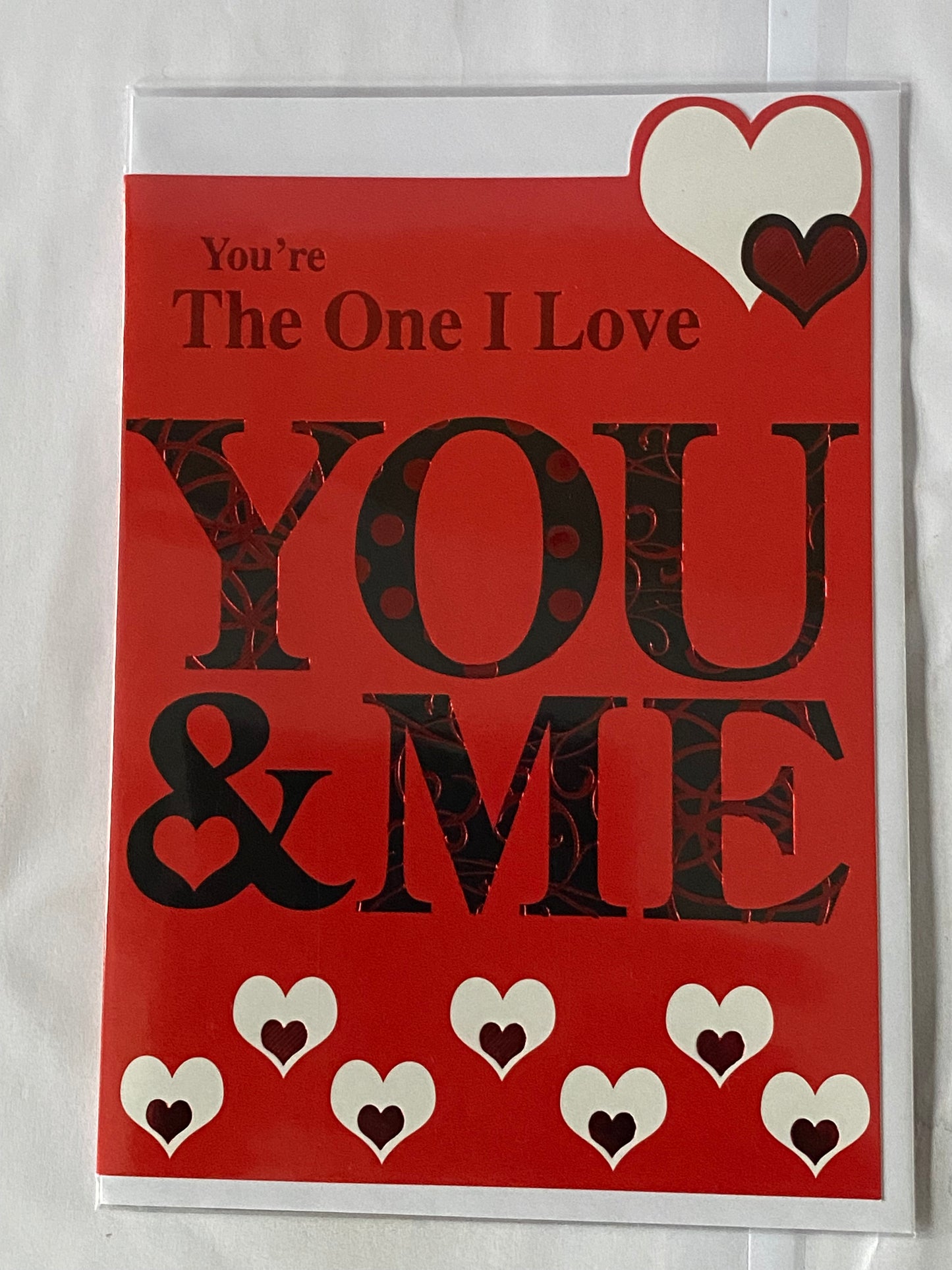 You're The One I Love You & Me Valentine's Day Valentines Day Card Red-Hearts/Words Foil Detail(HSV202B)