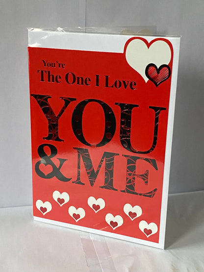 You're The One I Love You & Me Valentine's Day Valentines Day Card Red-Hearts/Words Foil Detail(HSV202B)