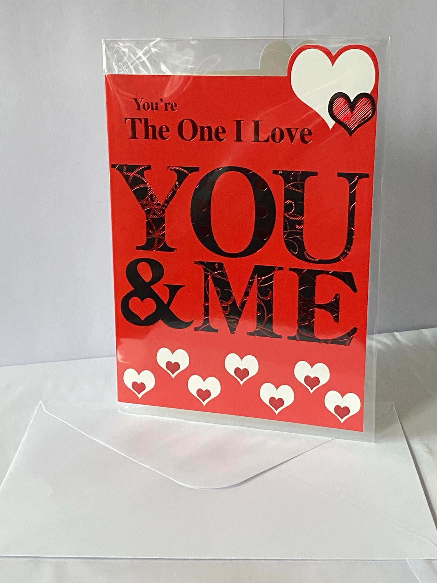 You're The One I Love You & Me Valentine's Day Valentines Day Card Red-Hearts/Words Foil Detail(HSV202B)