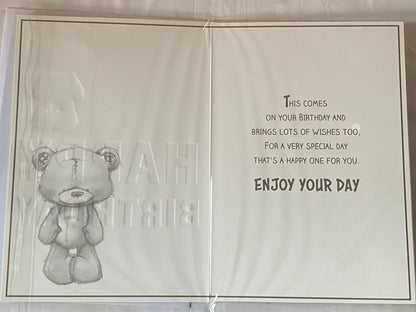 Especially For A Fantastic Godfather Wishing You A Happy Birthday Have A Good One Birthday Card Teddy Blue/Black Words Foil Detail(PH45858E)