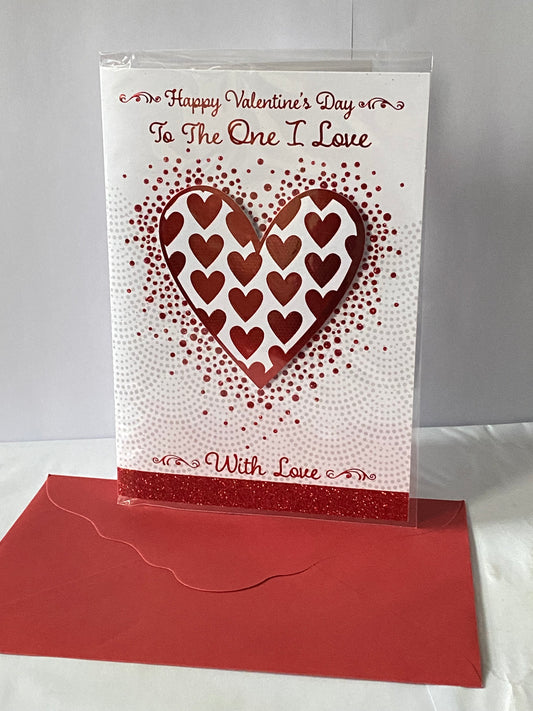 Happy Valentine's Day To The One I Love With Love Valentine's Day Valentines Day Card White/Red Hearts/Spots 3D/Glitter/Foil Detail (PRELUDE45312)