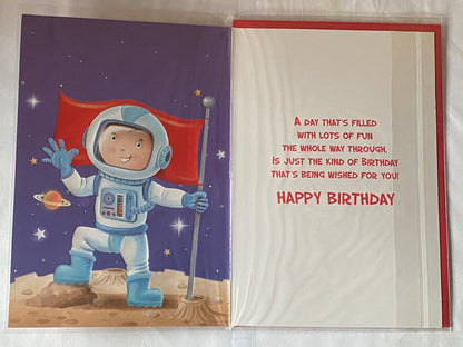 Birthday Wishes For A Very Special Godson Birthday Card Boy Spaceman/Red Flag Foil Detail(NC-VA141E)