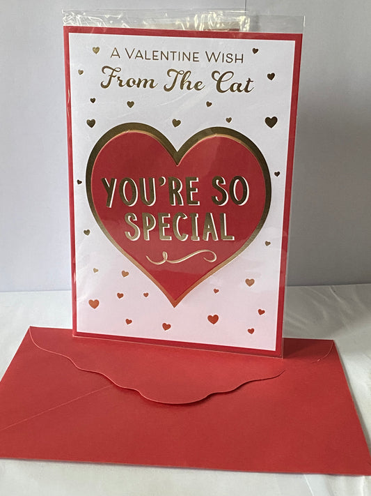 A Valentine Wish From The Cat You're So Special Valentine's Day Valentines Day Card Large Red/Gold Heart 3D/Foil Detail(PRELUDE47550)