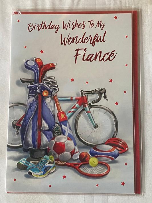 Birthday Wishes To My Wonderful Fiance Birthday Card Sports Equipment/Bike Foil Detail(NC-VA021E)