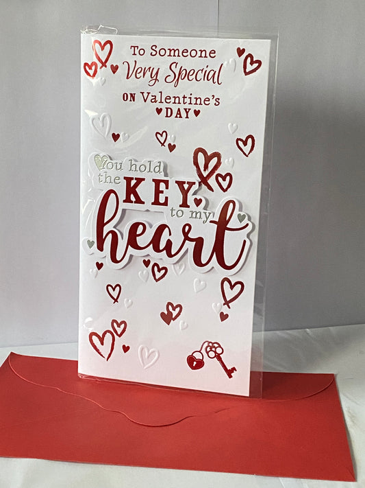 To Someone Very Special On Valentine's Day You Hold The Key To My Heart Valentine's Day Valentines Day Card White/Red Hearts/Words 3D/Foil Detail(PRELUDE43039)