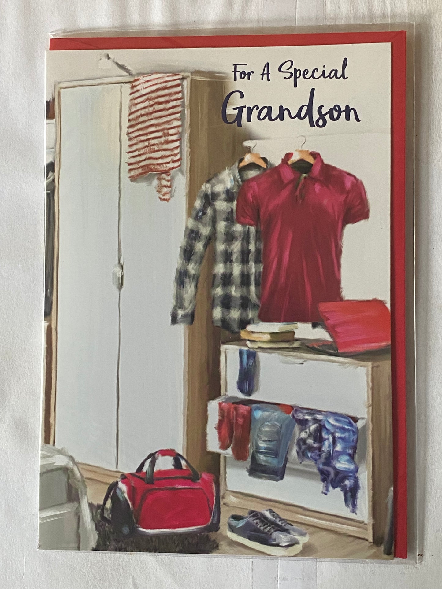 For A Special Grandson Birthday Card Clothes/Red Bag/Red Laptop Foil Detail(PH43618E)