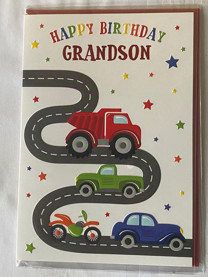 Happy Birthday Grandson Birthday Card Multi Vehicles/Stars Foil Detail(PH44421-1E)