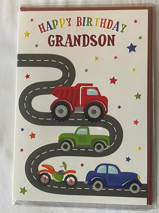 Happy Birthday Grandson Birthday Card Multi Vehicles/Stars Foil Detail(PH44421-1E)