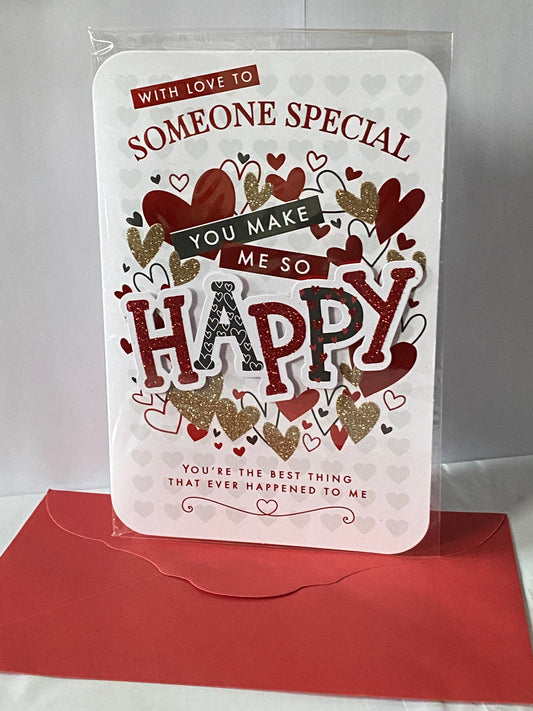 With Love To Someone Special You Make Me So Happy Valentine's Day Valentines Day Card Red/Gold Hearts/Words 3D/Glitter/Foil Detail(PRELUDE47561)