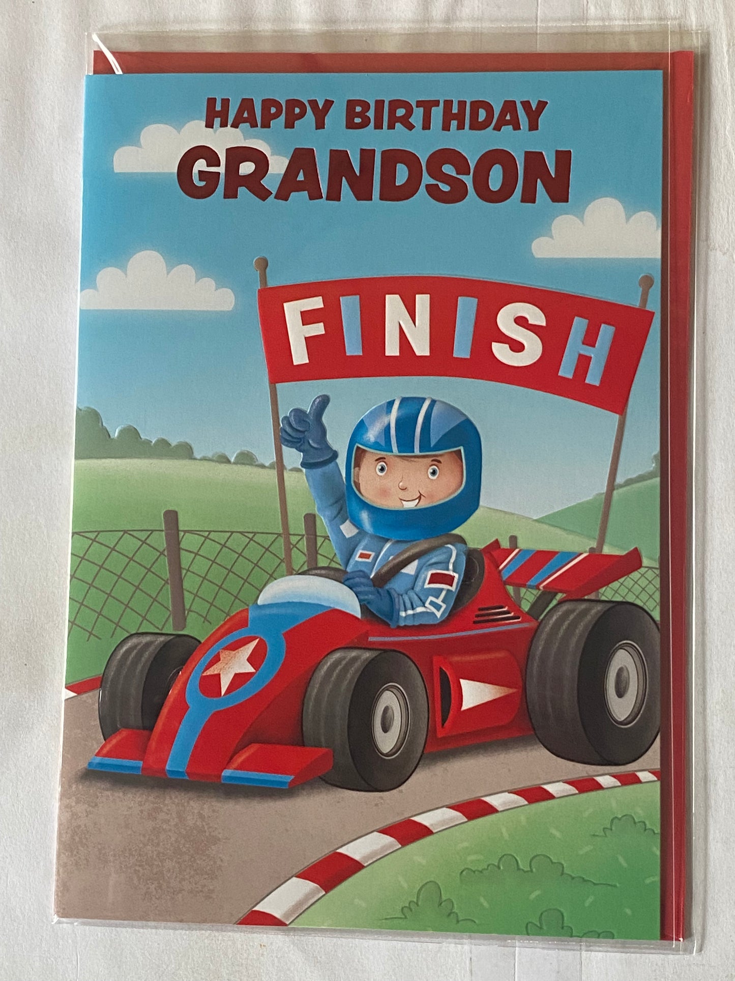 Happy Birthday Grandson Birthday Card Boy/Red Go-Kart Foil Detail(NC-VA142E)