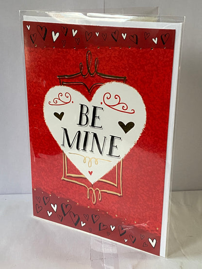 Be Mine Valentine's Day Valentines Day Card Valentine Open Red-White Heart Foil Detail(HSV4330A)