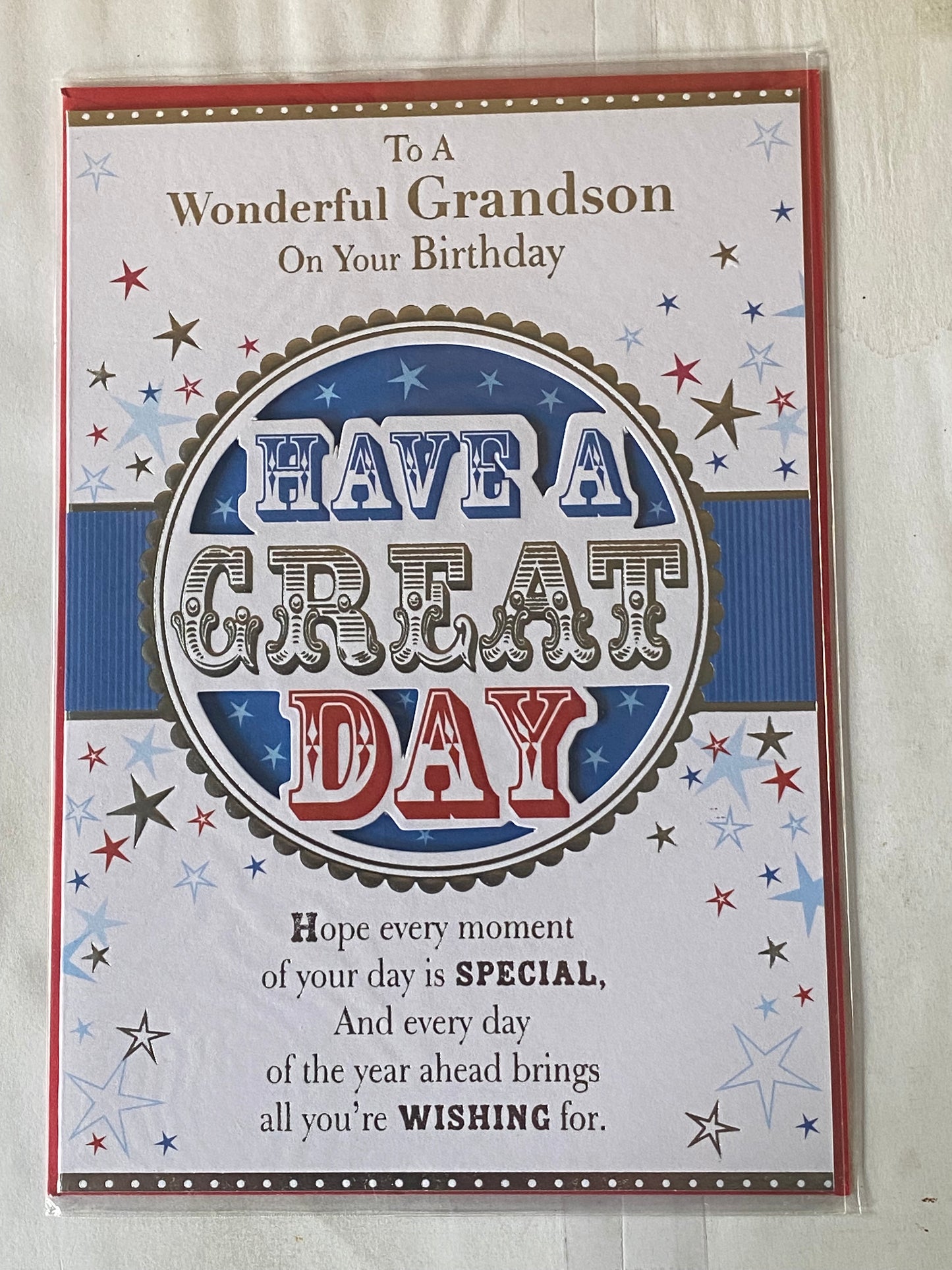 To A Wonderful Grandson On Your Birthday Have A Great Day Birthday Card Stars/Words Foil Detail(KI38949)