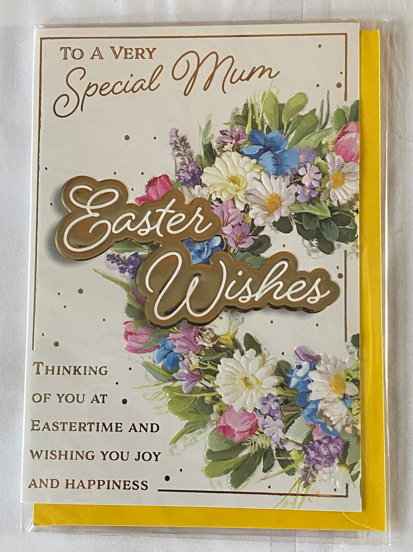 To A Very Special Mum Easter Wishes Easter Card Easter Wreath/Gold Words Foil Detail(PH49854E)