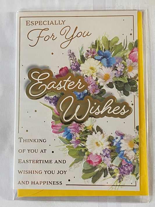 Especially For You Easter Wishes Easter Card Open General Easter Wreath/Gold Words Foil Detail (PH49854E)