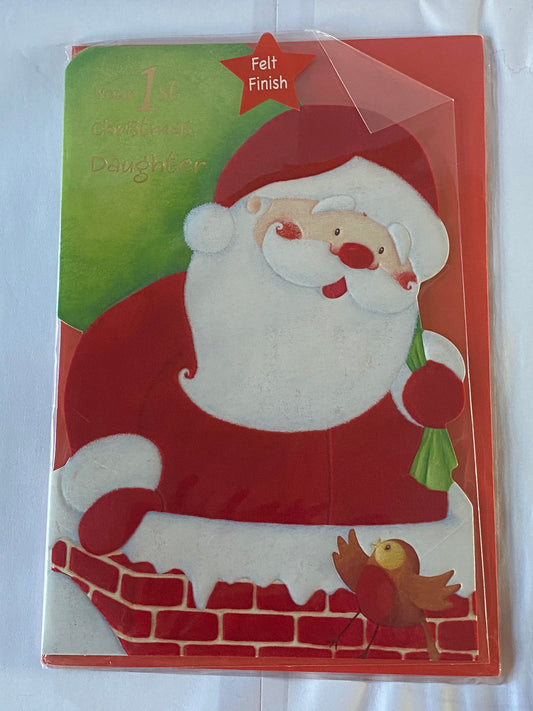 Your 1st Christmas Daughter Christmas Card Daughter's First Cute Santa/Robin(HCX130B)