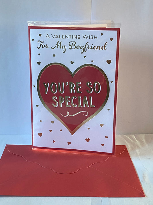 A Valentine Wish For My Boyfriend You're So Special Valentine's Day Valentines Day Card Large Red/Gold Heart 3D/Foil Detail(PRELUDE47550)