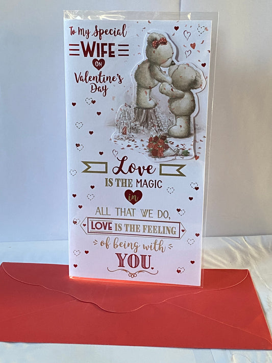 To My Special Wife On Valentine's Day Valentines Day Card Teddies Kissing/Hearts/Words 3D/Foil Detail(PRELUDE43036)