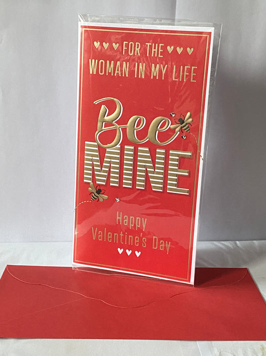 For The Woman In My Life Bee Mine Happy Valentine's Day Valentines Day Card Red-Gold Words Gems/Foil Detail(PRELUDE47554)