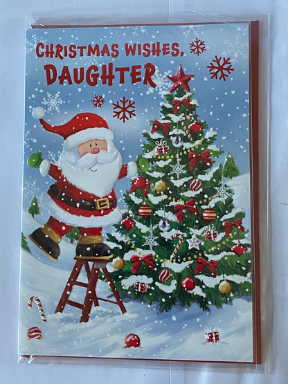 Christmas Wishes Daughter Christmas Card Cute Santa/Ladders/Christmas Tree(PH47001A)