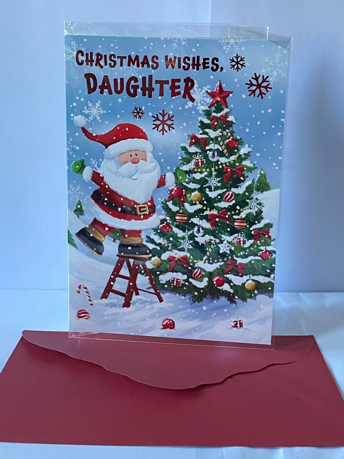 Christmas Wishes Daughter Christmas Card Cute Santa/Ladders/Christmas Tree(PH47001A)