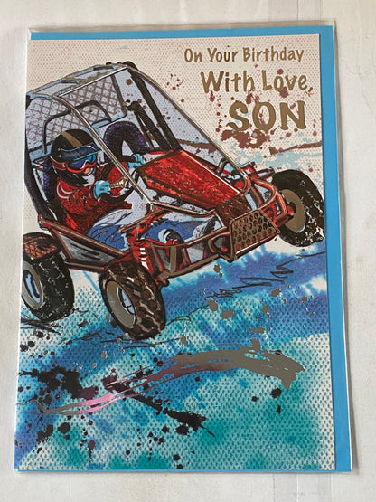 On Your Birthday With Love Son Birthday Card Buggy Car Foil Detail(HSI314HS)