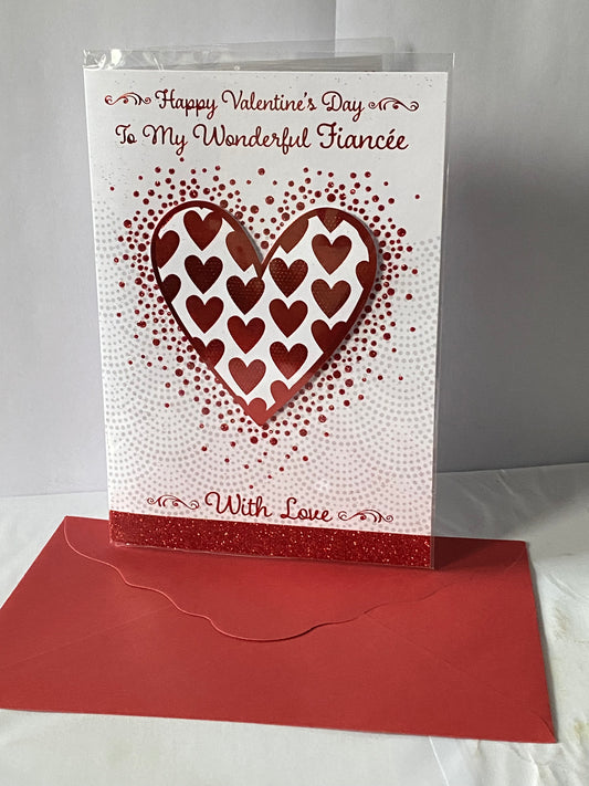 Happy Valentine's Day To My Wonderful Fiancee With Love Valentine's Day Valentines Day Card White/Red Hearts/Spots 3D/Glitter/Foil Detail(PRELUDE45312)