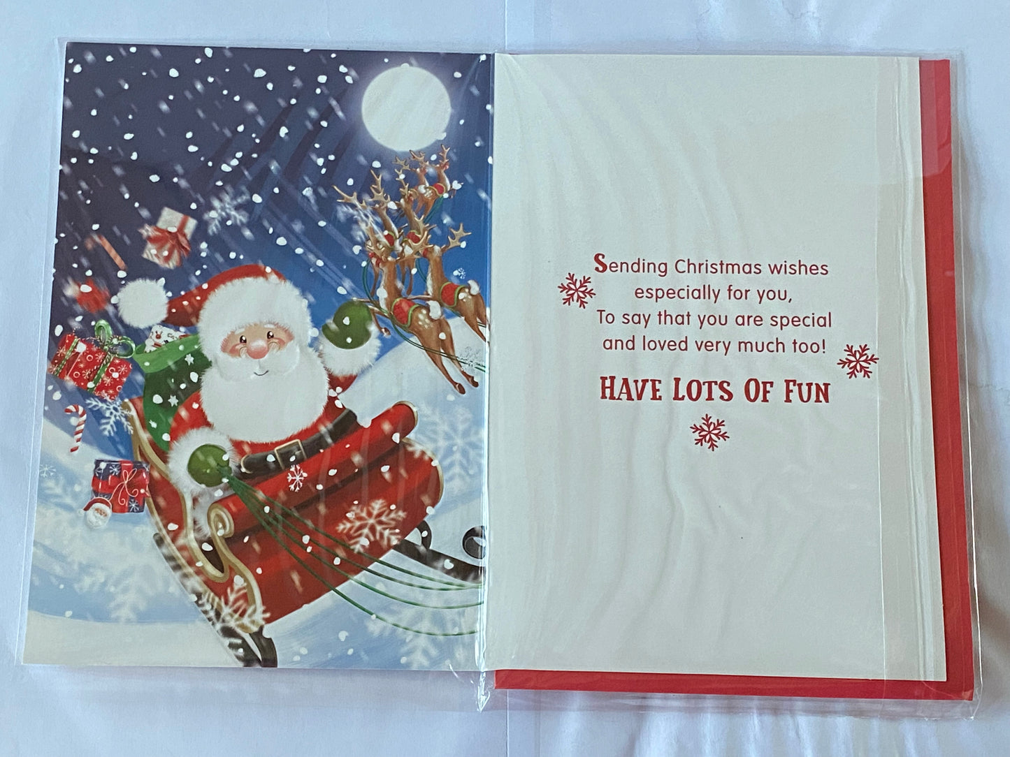 Christmas Wishes To A Lovely Daughter Christmas Card Cute Santa In Red Sleigh(VX183B)