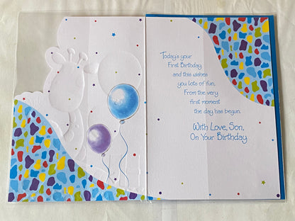 To A Special Son Now You're 1 Age 1 One First 1st Birthday Card Giraffe/Balloons Foil Detail(KI33554)