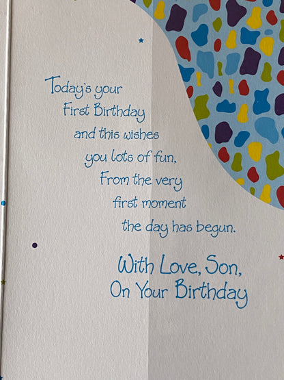 To A Special Son Now You're 1 Age 1 One First 1st Birthday Card Giraffe/Balloons Foil Detail(KI33554)