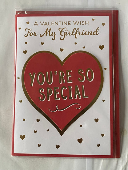 A Valentine Wish For My Girlfriend You're So Special Valentine's Day Valentines Day Card Large Red/Gold Heart 3D/Foil Detail(PRELUDE47550)