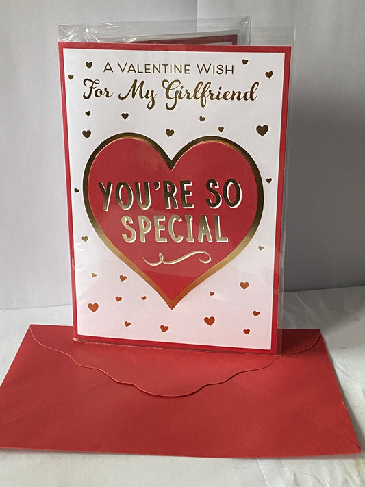 A Valentine Wish For My Girlfriend You're So Special Valentine's Day Valentines Day Card Large Red/Gold Heart 3D/Foil Detail(PRELUDE47550)