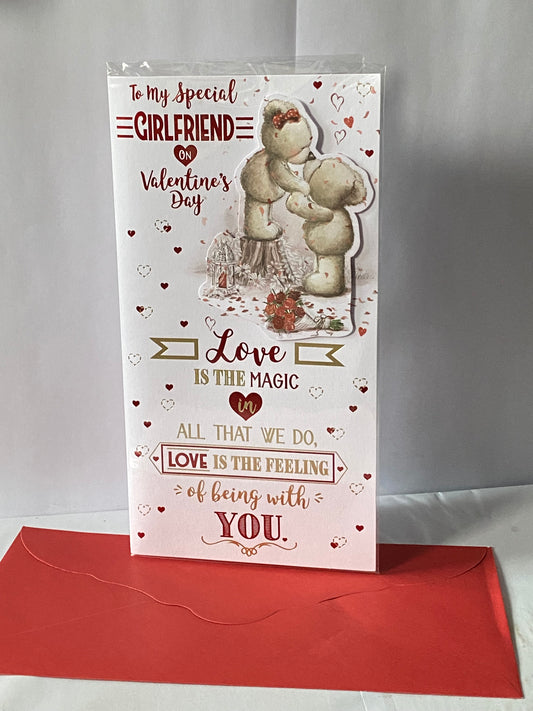 To My Special Girlfriend On Valentine's Day Valentines Day Card Teddies Kissing/Hearts/Words 3D/Foil Detail(PRELUDE43036)