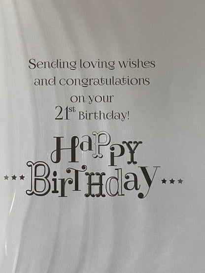 21 Today Son Wishing You A Happy Birthday Card Age 21 21st Twenty-One Silver-Blue/White Words Foil Detail(PRESTIGE40952)