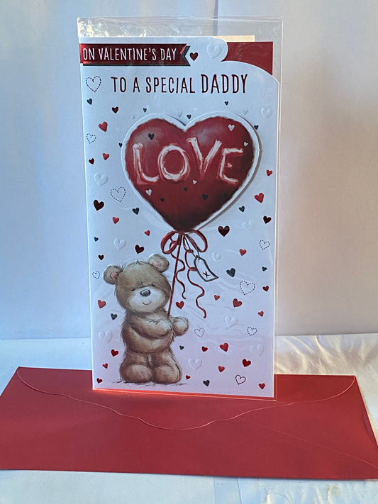 On Valentine's Day To A Special Daddy Valentines Day Card Teddy Holding Red Love Heart Balloon 3D/Foil Detail(PRELUDE49598)