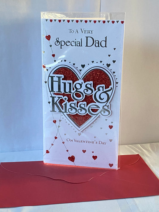 To A Very Special Dad Hugs & Kisses Valentine's Day Valentines Day Card Red+Silver Hearts/Words 3D/Glitter/Foil Detail(PRELUDE38570)