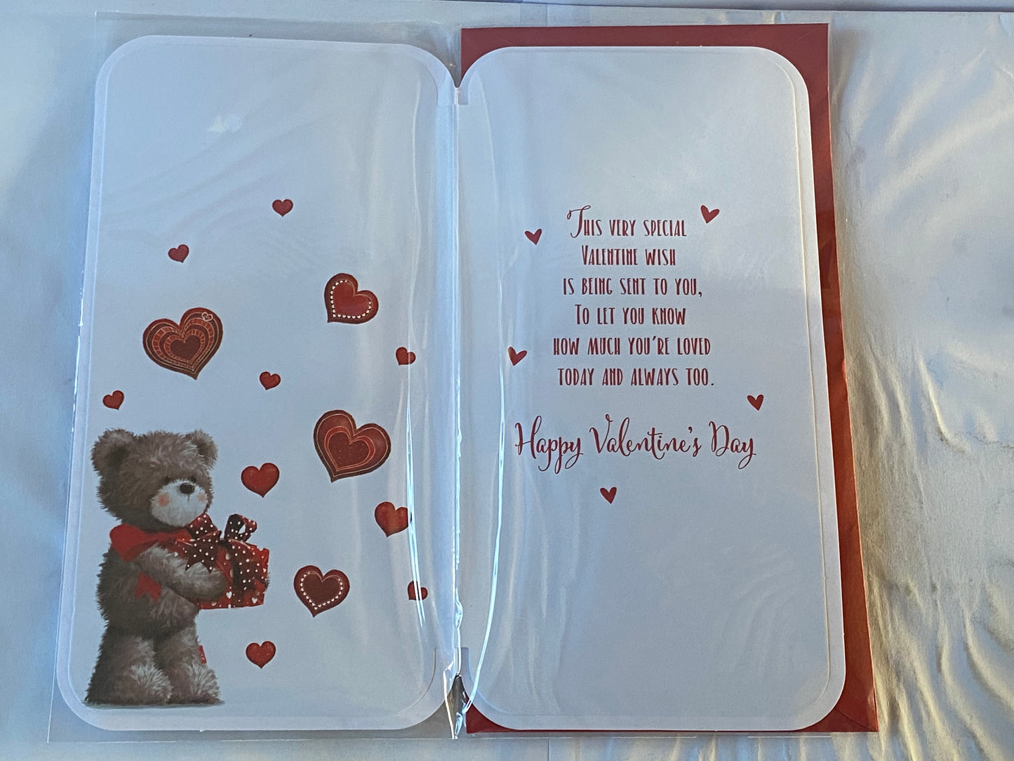 Valentine Wishes To A Lovely Granddaughter Sending Hugs & Kisses Today & Always Valentine's Day Valentines Day Card Teddy Holding Red Present/Hearts/Words 3D/Foil Detail(PRELUDE45313)