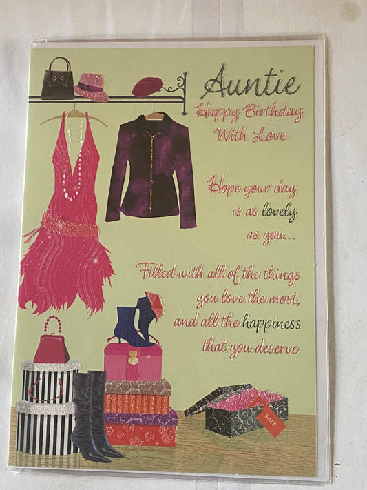 Auntie Happy Birthday With Love Birthday Green-Pink Dress Glitter Detail(HSI421ESA)