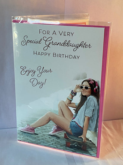 For A Very Special Granddaughter Happy Birthday Card Girl/Skateboard Foil Detail(PH45863E)