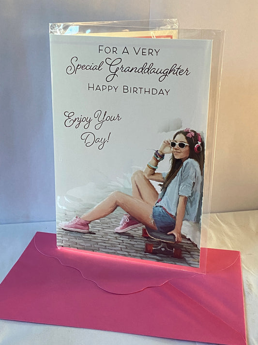 For A Very Special Granddaughter Happy Birthday Card Girl/Skateboard Foil Detail(PH45863E)