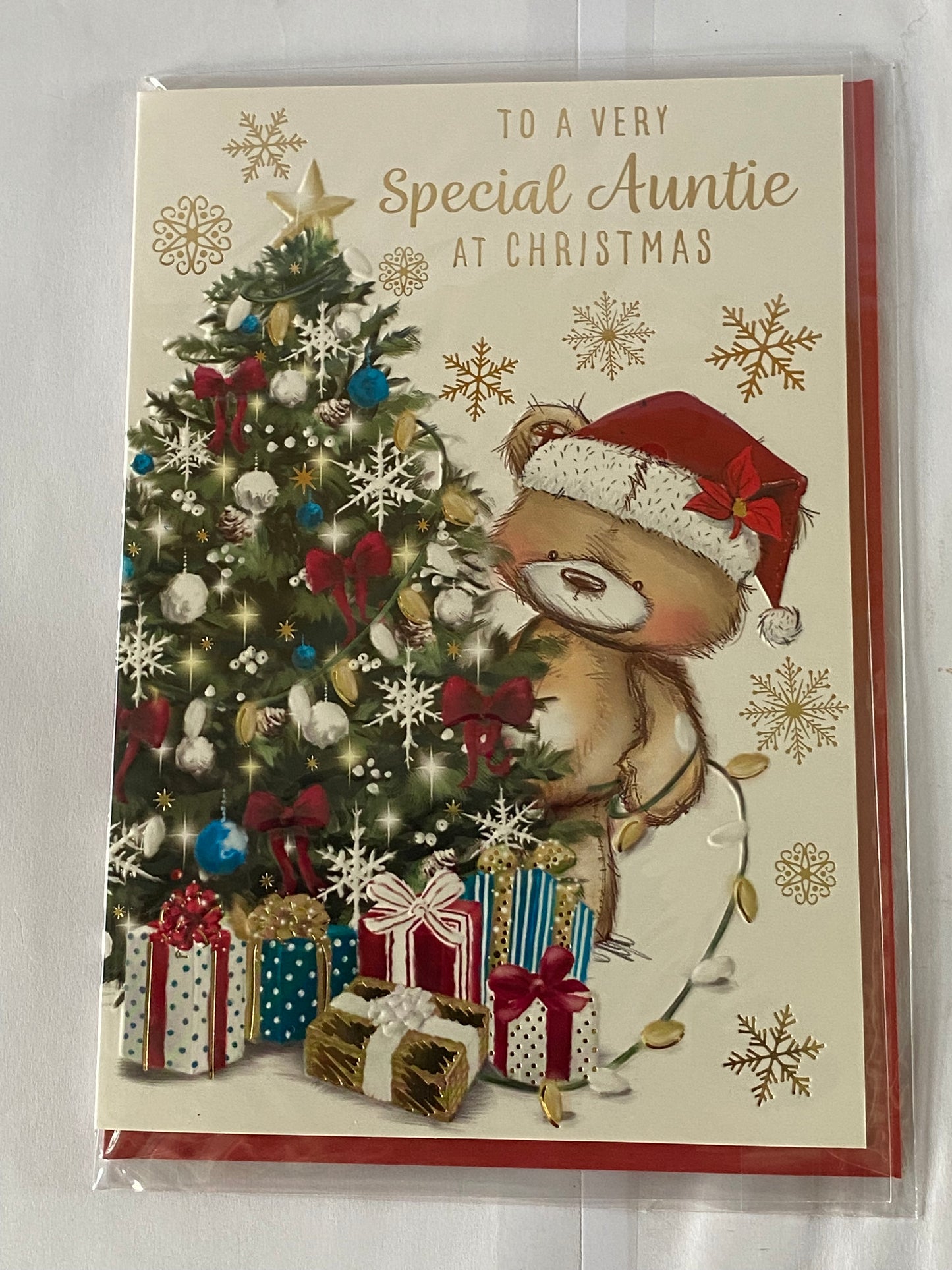 To A Very Special Auntie At Christmas Card Teddy Holding Lights/Tree(PH49206B)