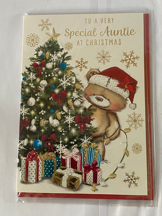 To A Very Special Auntie At Christmas Card Teddy Holding Lights/Tree(PH49206B)