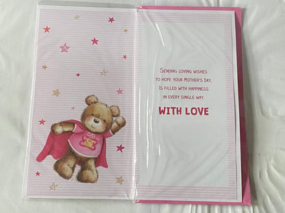 Happy Mother's Day Nan You're My Super Hero Mothers Day Card Super Hero Teddy/Stars 3D/Foil Detail(PRELUDE47675)