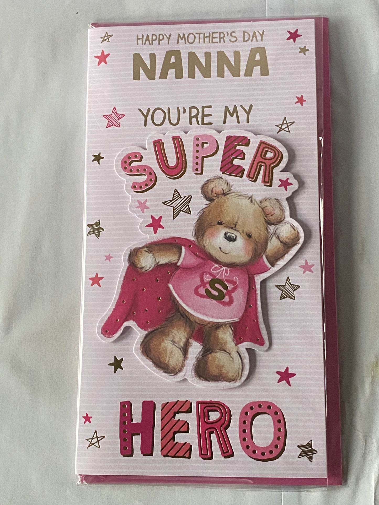 Happy Mother's Day Nanna You're My Super Hero Mothers Day Card Super Hero Teddy/Stars 3D/Foil Detail(PRELUDE47675)