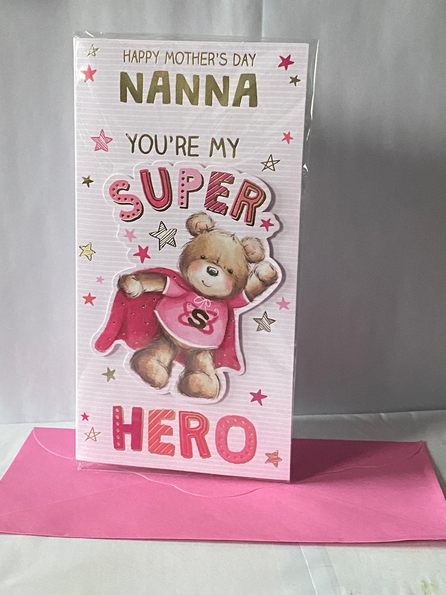 Happy Mother's Day Nanna You're My Super Hero Mothers Day Card Super Hero Teddy/Stars 3D/Foil Detail(PRELUDE47675)