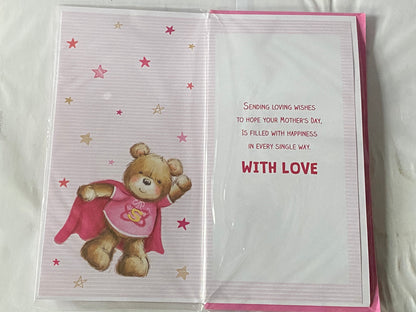 Happy Mother's Day Nanna You're My Super Hero Mothers Day Card Super Hero Teddy/Stars 3D/Foil Detail(PRELUDE47675)