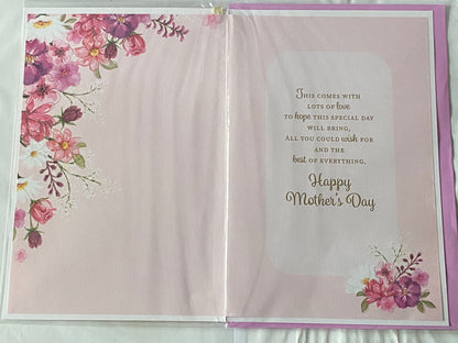 Happy Mother's Day Nanna Mother's Day Mothers Day Card Pink-Gold Flowers/Gold Words Ribbon/Glitter/Foil Detail(PRELUDE47687)