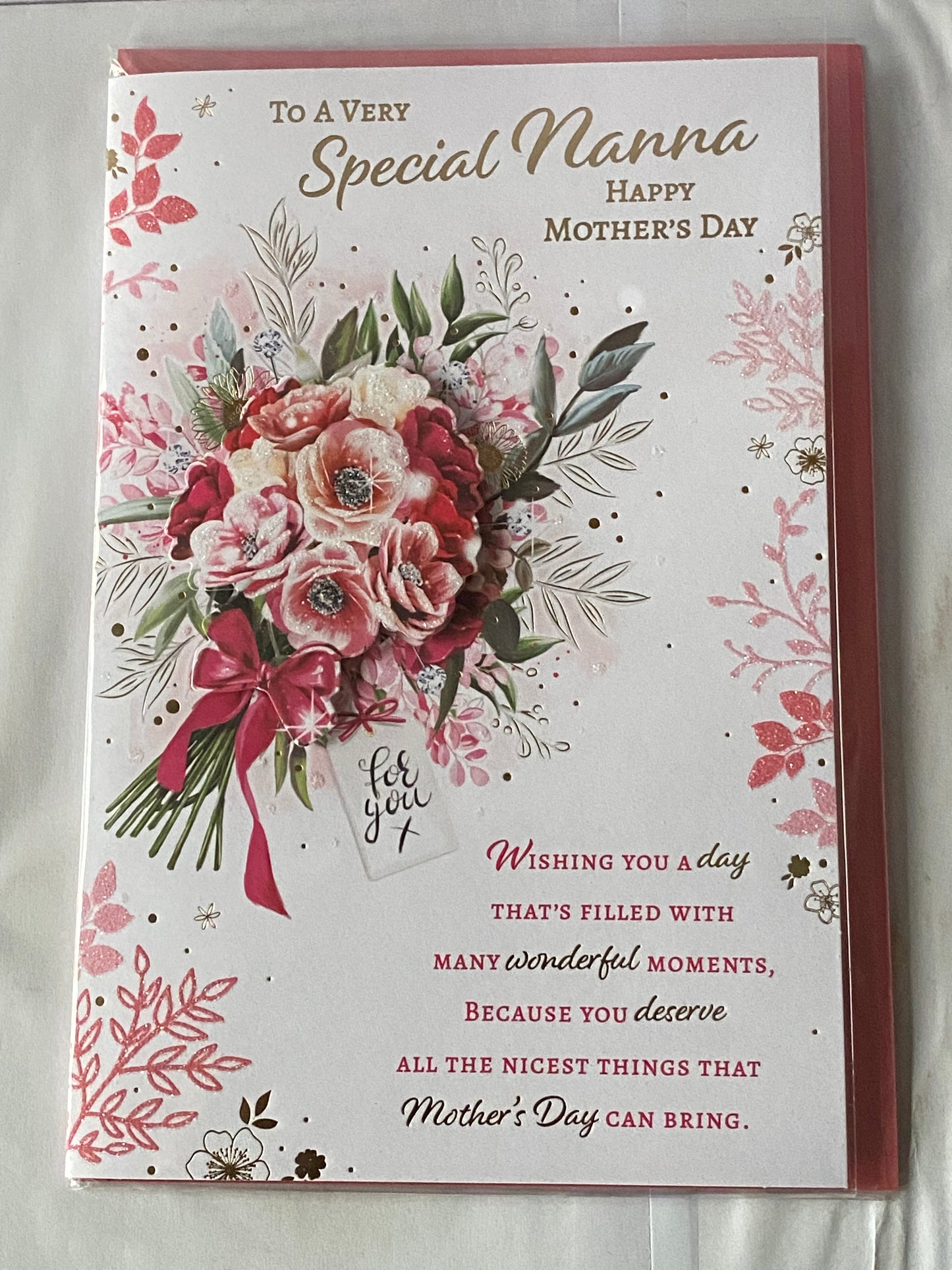 To A Very Special Nanna Happy Mother's Day Mothers Day Card Bunch Pink Flowers/Words 3D/Glitter/Foil Detail(PRELUDE47691)